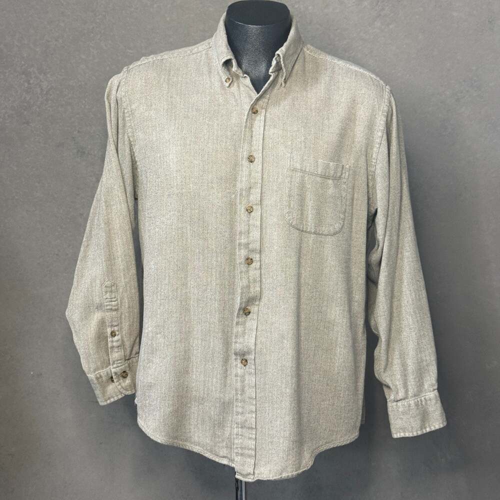 Brooks Brothers Herringbone Button Down Shirt Mens Large Tan Cotton
